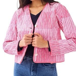 Roller Rabbit‎ Checkboard Stripe Marni Pink Cropped Quilted Cotton Jacket
